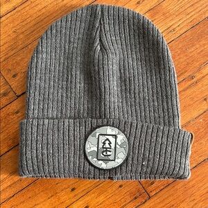 Gray Ribbed Beanie with Logo Patch